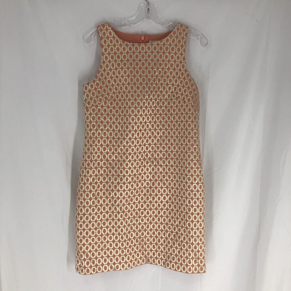 J. Crew Peach And Gold Midi Sheath Dress Sleeveless Size 6